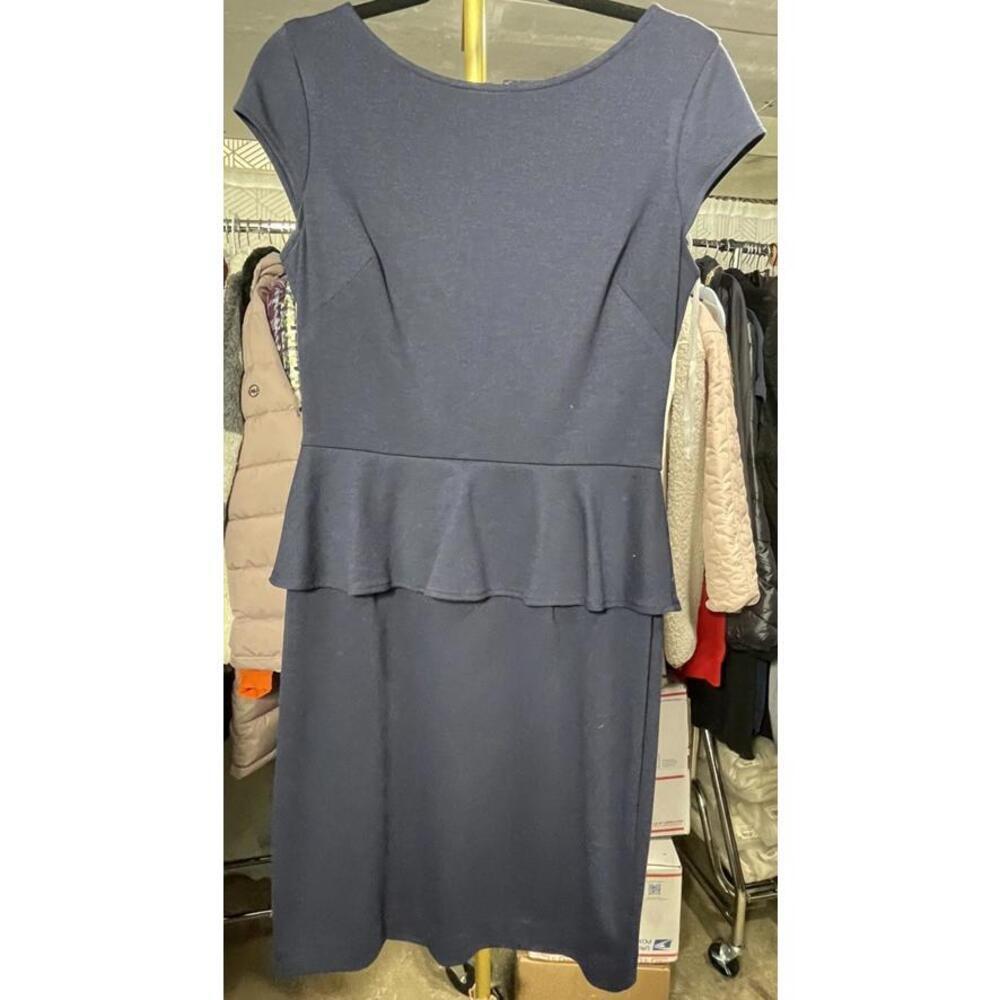 Chaps Women's Navy Blue Peplum Dress Size 8 Sleeveless Professional *